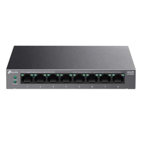TP-LINK (LS108GP) 8-Port Gigabit Desktop LiteWave Switch with 8-Port PoE+, Metal Casing TP-LINK (LS108GP) 8-Port Gigabit Desktop LiteWave Switch with 8-Port PoE+, Metal Casing